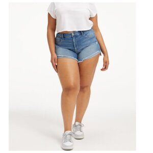 Good American Plus Sz 18 Iconic 90s Short Soft Denim Vintage Distressed Blue